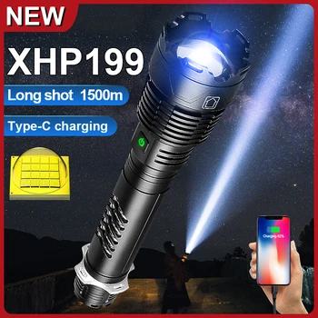Szuper XHP199 High Power LED-es Elemlámpa Erős fényű Lámpa XHP160 XHP90 Újratölthető Taktikai Zseblámpa 18650 Kemping Lámpás