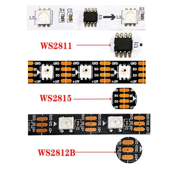 WS2815 WS2812B WS2811 LED szalag 5050SMD Álom Szín IP30/IP65/IP67 Fekete /Fehér NYÁK DC5V/12V