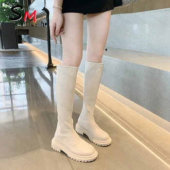 2022 Téli Hosszú Márkájú Női Csizma térdig Luxus Chelsea Vaskos Platform Cipő Gót Meleg Hó Közepén Sarkú Csizma Mujer Zapatos