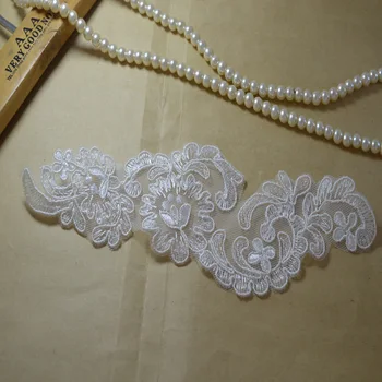 27.5*8cm(2pieces/lot)fehér Toll alakú foltok Esküvői Menyasszonyi Hímzett Csipke javítás Varrás Csipke Rátét-A1603100