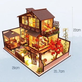 Japán Stílusú DIY Fa Puzzle-Modell-Készlet Közgyűlés Faház Építés, Kézzel készített Kézműves Játék Ajándék LED Lámpa