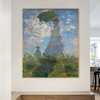 Absztrakt Lány egy Napernyő Claude Monet Retro Vászon Festmény Nyomtatás Wall Art Kép, Plakát, Nappali, lakberendezés