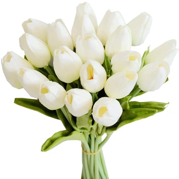 20db Fehér 13.8 hüvelyk Mesterséges Tulipánok Party Dekoráció,Esküvői Otthoni Dekoráció