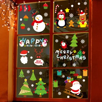 Karácsonyi elemek rajzfilm statikus matricák ablak üveg, helyszín dekoráció, fali matrica, öntapadó lakberendezési kiegészítők