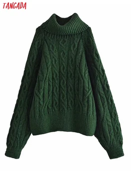 Tangada Nők Szexi Zöld Le Váll, Laza, Kötött Pulóver Vintage Hosszú Ujjú Női Pullovers 3H223