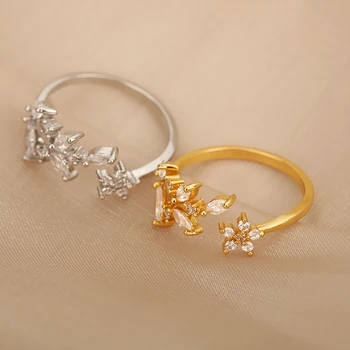 ETCAVCE Luxus Fényes Ág, Gyűrűk, a Nők Cirkon Kristály Hagyja Ékszerek koreai Stílus Állítható Édes Ujj Gyűrű Ajándék
