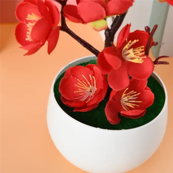 Mesterséges Növény, Cserepes Bonsai Hamis Virág Cserepes virágzó Szilvafa Cseresznye Műanyag Ág Party Esküvői DIY Haza Asztal Dekoráció