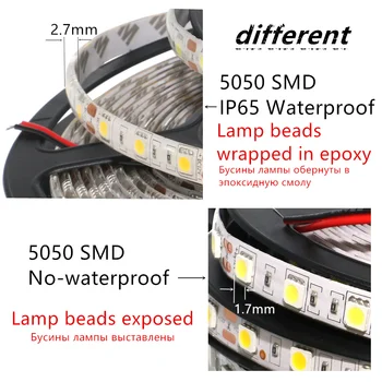 RGB LED Szalag Lámpa SMD 5050 60LED/M Lámpa DC12V Rugalmas, Világos Szalag 1/2/3/4/5M Bár Light Nem vízálló Led Csík Szalag fehér