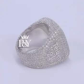 A P&Y Egyéni Vvs D Moissanite Gyémánt Kétszínű Galvanizáló Bajnok Gyűrű Micro Egyengetni Cz Kövekkel Szabott Hip-Hop Jeges Ki Gyűrűk