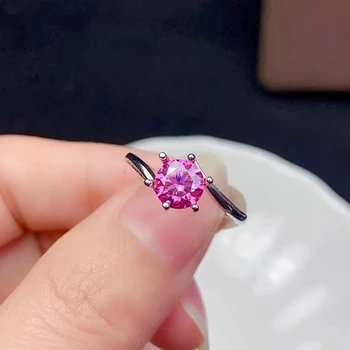 Új pattogó rózsaszín moissanite gyűrű női ékszer eljegyzési gyűrű, esküvői igazi 925 ezüst gyűrű születésnapi ajándék 1 karátos drágakő