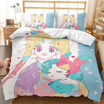 Aranyos Sailor Moon ágyneműgarnitúra Gyerekek Luxus paplanhuzat Lányok Rózsaszín Paplan, Király, Királynő Twin Ágynemű Szett Huzat Ajándékok