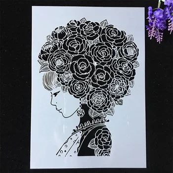 1db A4 29*21cm Gyönyörű Rose Hajú Lány DIY Rétegződés Stencil Festmény Scrapbook Színezés Dombornyomás Album Díszítő Sablon