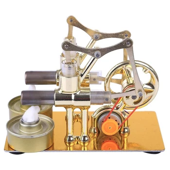 Arany Dupla Henger Stirling-Motor Modell Izzó Külső Égési Hő Gőz Ereje Fizika Tudományos Kísérlet Motor