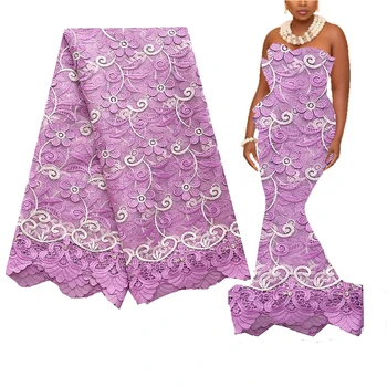 Rózsaszín Hímzéssel Nigériai Csipke Anyagból 2021 Magas Minőségű Guipure Kábel Csipke 2022 Háló Tüll Menyasszonyi Francia Afrikai Csipke Anyagból 2021