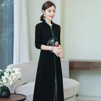 Kínai Stílusú Hímzett Hosszú Ballonkabát Női Tavaszi Őszi Etnikai Vintage Harajuku Fekete Vékony Kabátok Női 2022 M - Új