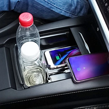 Mobil Telefont, Vezeték nélküli Töltő Tesla Model S X Tartozékok Készlet középkonzol Tároló Doboz tartó Töltés Pad iPhone