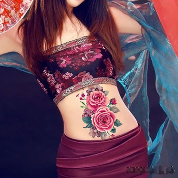 1db új Indiai, arab Hamis ideiglenes tetoválás matrica 3D Ibolya lila rózsa vállra 25styles vízálló lány teste