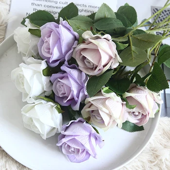 5db művirágok Selyem Rózsa Long Branch Csokor, Esküvői lakberendezési Hamis Virágok DIY Koszorú Kellékek Kiegészítők