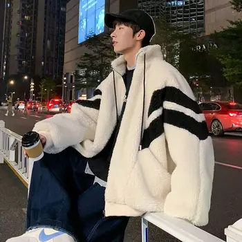 Rövid bélelt kabát, a férfiak, a nők koreai laza vastag bárány gyapjú varrás steppelt kabát tél szerelmeseinek high street egyetemi kabát