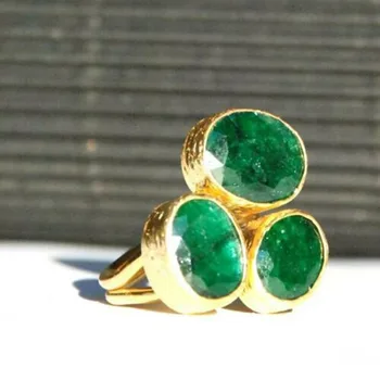 Luxus AAA Sötét Zöld Cirkónia Esküvői Gyűrű Varázsa Arany Fém Három Feje Tele CZ Kő Gyűrűk Női Ékszerek