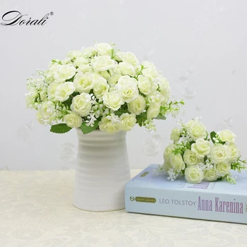 30 cm-es, Mini Rózsa 1 Csokor 15 Virág Fejét Selyem Virágok, Ágak Hamis Mesterséges Virág Dekoráció Esküvői Tartja virágok