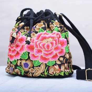 Divat Multi Hímzés Aranyos Bevásárló Táskák!Forró Bohém Virágos Hímzett Női Váll&Kors táska Nemzeti Vászon táska
