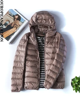 Új Téli Nők Ultrakönnyű Vékony Kabát Fehér Kacsa Le Kapucnis Kabát, Hosszú Ujjú Meleg Kabát, Télikabát Női Hordozható Outwear
