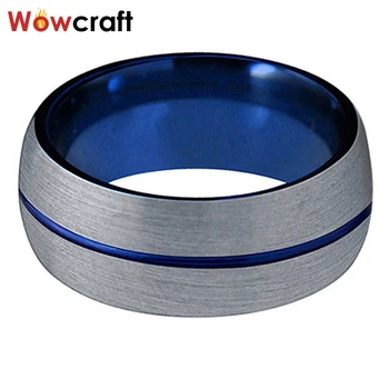 8 mm-es Wolfram Gyűrű Kék a Férfiak a Nők Center Barázdált Matt Kupolás Esküvői Gyűrű Comfort Fit