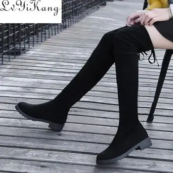 Comb Csizma Női Téli Csizma Nők Több Mint A Térd Csizma Lapos Szakaszon Szexi Divat Cipő 2019 Fekete Botas Mujer Cipők