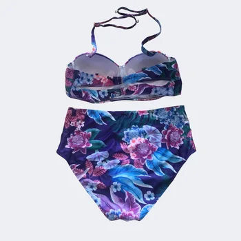 2018-ig Plus size fürdőruhás nők magas derék push up párnázott bikini szett fürdőruha nyomtatott háromszög fürdőruha fürdés(XL-5XL)