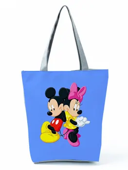 Disney Mickey Minnie Nyomtatott Táskák Nagy Kapacitású Hordozható Válltáska Női Bevásárló Táska Divat Nyári Úti Strand Táska