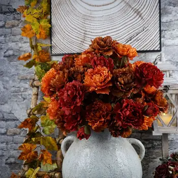 SunMade 3-Feje Nagy Bazsarózsa Ág művirágok Nappali Dekoráció Esküvői Őszi Dekoráció, virágkötészet DIY