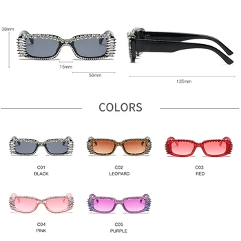2020 Divat Tér Gyémánt Napszemüveg Nők Férfiak Luxus Márka Utazási Kis Téglalap Strasszos napszemüvegek Hölgyek UV400 Oculos