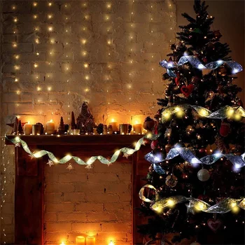 4M 50 LED LED Szalag Világítás karácsonyfadísz DIY Csipke Íjak String Fények Navidad Haza Dekorok Új Év 2022