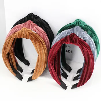 Bohém Több Színű, Puha Bársony Center Csomót Széles Hairband Női Csíkos Csomózott Hairband szabott Haj Tartozékok