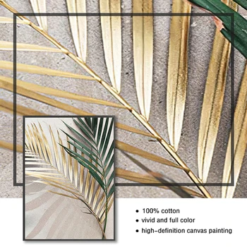 Skandináv Dekorációs Kép, Grafika, Lakberendezés Golden Palm Leaf Növény Vászon Festmény Botanikus Északi Fal Művészet Plakát Nyomtatás