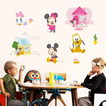 Rajzfilm Disney Mickey Minnie Egér Pink House Fali Matricák Gyerek Szoba lakberendezés Lányok Szoba Fal PVC Murális Művészet DIY Háttérkép